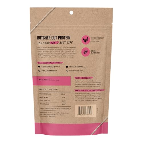 Image of Vital Essentials Freeze Dried Cat Treats, Chicken Breast, 4 oz Bag | Single Ingredient, Premium Quality Protein, Grain-Free Healthy Treats, USA Made with U.S. & Globally Sourced Ingredients