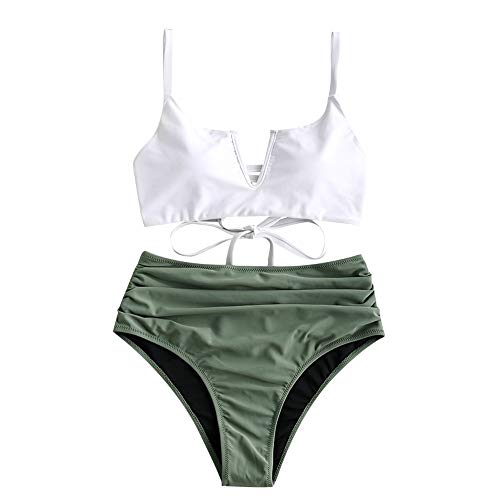 ZAFUL Women Swimsuit Wired Floral Tankini Bathing Suit High Waisted Bikini Set (Grayish Turquoise-Wired, XL)