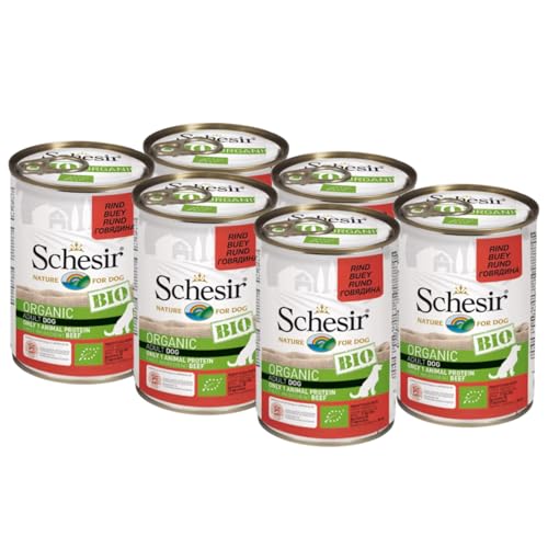 Schesir BIO, Alimento Completo Umido per Cani adulti, Patè di Manzo Selezionato senza Cereali - 6 lattine dal 400g (2,4kg totale)