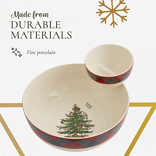 Spode Christmas Tree Tartan Tiered Chip And Dip Serving Set - Festive 2-Piece Set For Holiday Entertaining And Serving Snacks - Iconic Christmas Tree Motif - Porcelain – Dishwasher Microwave Safe #TOP3