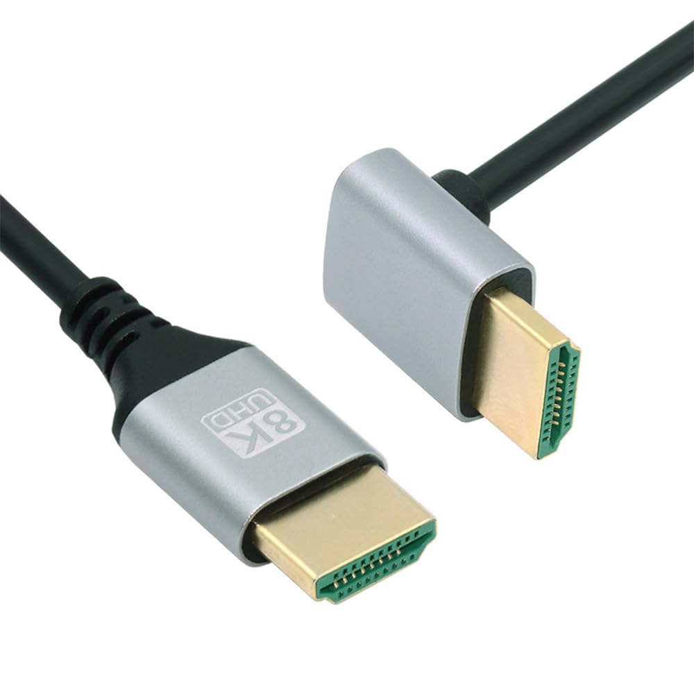NFHK HDMI 2.1 Ultra Thin HDTV Cable 8K 4K Hyper Super Flexible Slim Cord Down Angled 90 Degree Type-A Male to Male for Computer HDTV 100CM