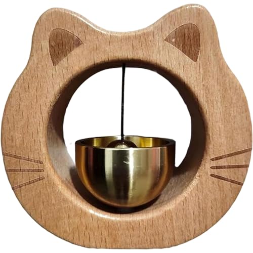Carillon de Porte en Bois Naturel pour Les Entreprises Lors de l'entrée Carillon d'entrée de Porte à Son Clair Cloche de commerçant en Bois en Forme de Chat Mignon pour l'ouverture de la Porte