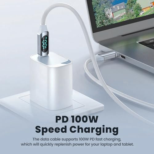 Image of iFAST Digital Display 100W Type-C to Type-C Fast Charging Data Cable | 480Mbps Data Transfer Speed | Compatible With MacBook, iPad, Galaxy, Pixel, Switch (1 Metre, Silicon, White)