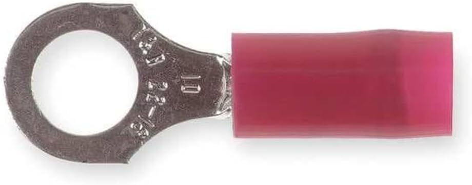 Stakon RA18-10 Ring Terminal, Standard, Nylon Insulated, 0.89-Inch Length by 0.31-Inch Width, Red, 100-Pack
