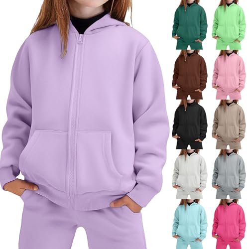 Girls Athletic Sweatsuit 2 Pieces Sweatshirts and Pant Long Sleeve Fleece Zip Up with Pockets Outfits Set for Kid