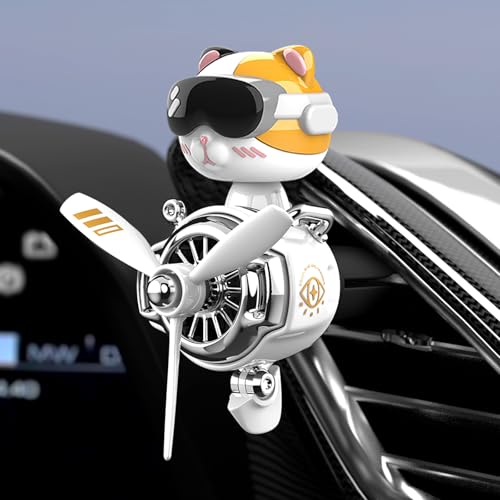 Image of Cat Car Air Fresheners Pilot Car Diffuser | Cute Car Perfume, Funny Car Fragrance, Rotating Propeller Design, Silicone Clip, Easy Installation, Long-Lasting Fragrance