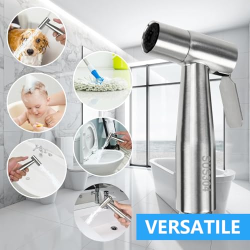 Image of HASTHIP Toilet Spray Gun Pressurized Handheld Sprayer Bidet Hose Stainless Steel Rinser No Drill Universal G1 /2 Spray for Installation Kit 4ft Soft Hose 3PCS