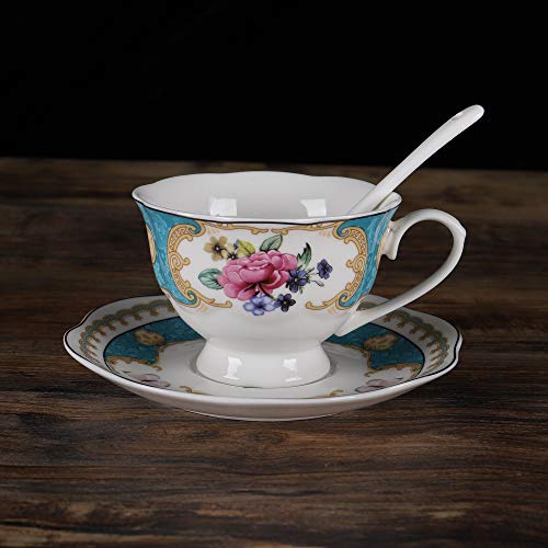 fanquare 15 Pieces European Retro Rose Tea Set,English Flora Tea Set for Adults,Porcelain Coffee Set