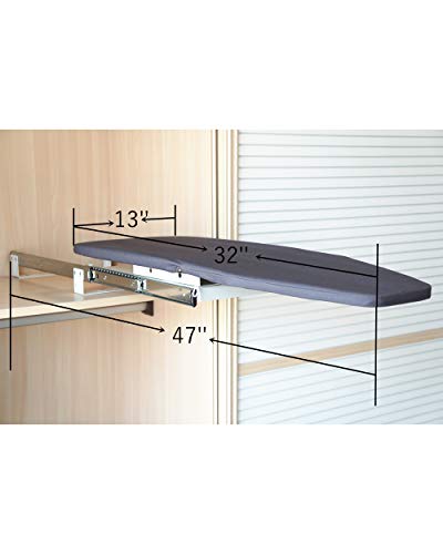 Homebasix Closet Pull-Out Retractable Ironing Board Stow Away in The Cabinet Easy to Install (Silver Grey)