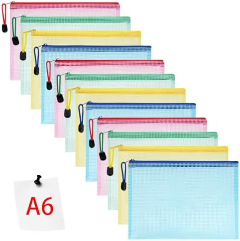 Vicloon Plastic Wallets, 12Pcs A6 Zip Lock Bags Mesh Document Wallet ...