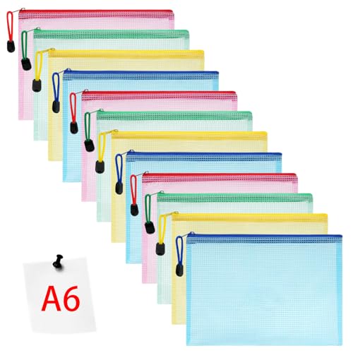 Vicloon Dokumententasche A6, 12 Stücke Zip Tasche, bunte wasserdichte Dokumententasche mit Reißverschluss, Mesh Beutel mit Reißverschluss Datei Zipper Tasche Reißverschlusstaschen