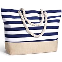 sprecenk Bolsa de Playa Grande para Mujer, Impermeable Totalizador de Lona de Verano con Cremallera Bolso Tote Beach Bag Bolso Playa Shopper para Playa Viajes Compras Gimnasio, Azul Militar