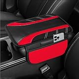 NBTEPEM Red Car Center Console Cover, Leather Car Arm Rest Cover Cushion with 2 Storage Bags, Universal Car Middle Console Cover Car Accessories Interior for Most Vehicles