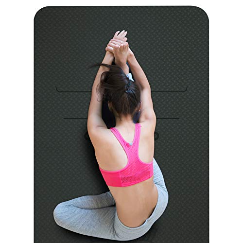 SKL rutschfeste Yogamatte, Pilates Matte mit Ausrichtungslinien, Schadstofffrei TPE Yogamatte, 0,6cm Dicke Fitness Trainingsmatte für Bodentraining, Fitness, Hot Yoga (183 x 61 x 0,6cm)