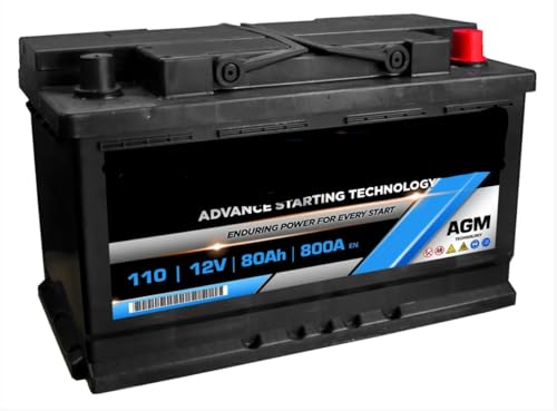 110 AGM Start-Stop Car Battery 12V 80Ah 800A CCA, 315x175x190mm, Positive Right Terminal, Standard Terminals