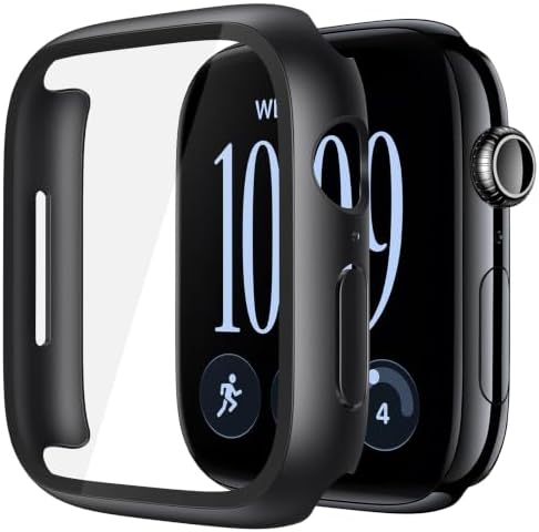 Misxi Schutzhülle mit Displayschutz für 42mm Apple Watch Series 12 | 2 Stück, Harte PC-Hülle, Gehärtet Displayschutzfolie, Kratzfest & Stoßfest, Ultradünn, Schwarz
