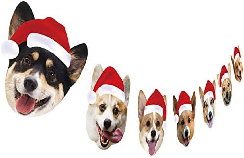 Corgi Christmas Garland, Dog Face Christmas Hanging Decorations, Xmas Gift for Corgi Lover