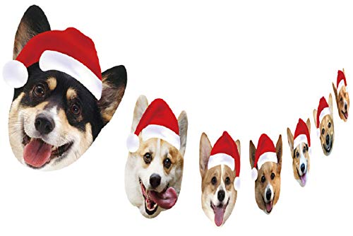 Silvima Corgi Christmas Garland, Dog Face Christmas Hanging Decorations, Xmas Gift for Corgi Lover