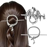 2PCS Dragon Hair Clip Set for Women, Viking Dragon Jewelry with Antique Silver Finish, Fantasy Hair Accessories, Dragon Hair Pins Gift for Gothic and Myth Lovers