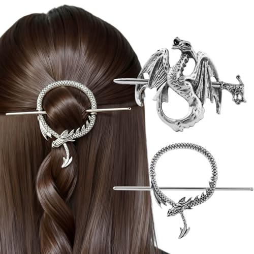 Set 2 piezas pinzas para cabello dragón con acabado plateado miniatura 1
