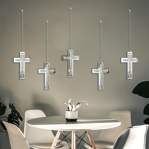 Pibeyer Silver Diamond Shaped Wall Mirror Set of 3, Decorative Crystal Crush Diamond Mirrors for Bedroom, Living Room & Hallway, Home Decor - Image 6