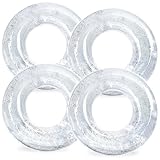 Whaline 4Pcs Inflatable Pool Floats Toys Clear Swim Tubes Rings Glitter Silver Pool Tube for Kids Boys Girls Outdoor Summer Swimming Pool Beach Party Favors Supplies