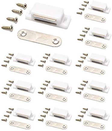 QEDT Cabinet Magnet Latch - Best for Cabinet Doors, Cupboards, Drawers and Shutters - Cabinet Magnetic Latch Easy Install - Magnetic Cabinet Catch Screws Included - Set of 12(White)