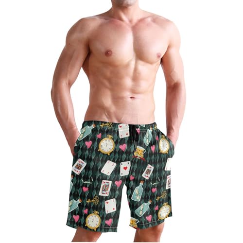 Quick Dry Playing Cards Men's Swimming Shorts Swim Trunks with Mesh Lining Beach Wear - S3
