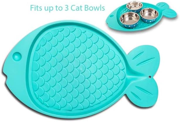 Loving Pets Bella Spill-Proof Fish-Shaped Mat for Cats,Aqua, 1 Count (Pack of 1)