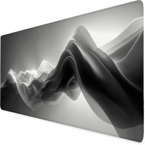 Tapis de souris XXL gris abstrait idéal pour bureau et PC portable