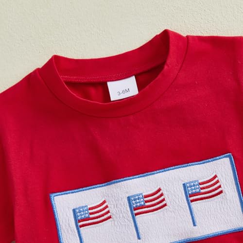 Image of Kayotuas Fourth Of July Toddler Boy Outfit Baby American Flag Clothes Patriotic Shirt Striped Gingham Shorts 2Pcs Summer Sets