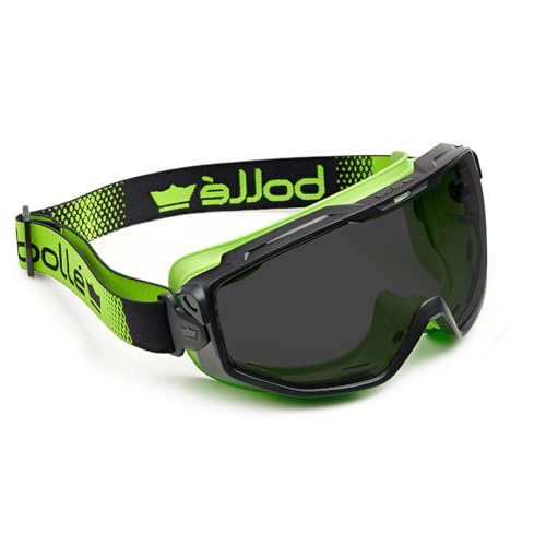 bolle SAFETY Universal Goggles, light weight, anti-scratch, and anti-fog coating - BLACK/GREEN, SMOKE Lens