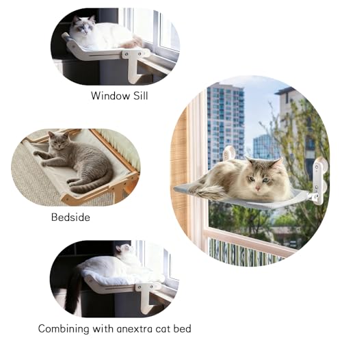 MEOWSAN 2PC Cat Window Perch Cordless Hammock Bed for Window with Metal Frame and Reversible Cover, Large Suction Cups Window Resting Seat for Indoor Cats (Cat Bed, M-2PC)
