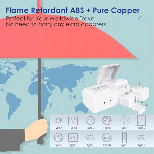 BRILLIRARE 2 Pack Travel Plug Adapter International, Universal Power Adapter Worldwide, All in One Travel Essentials Perfect for European US, EU, UK, AU 160 Countries, White