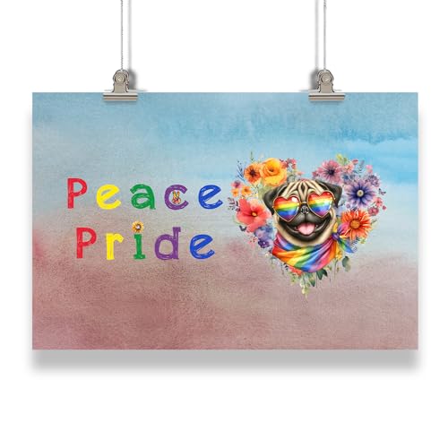 Ninety3POD Peace Love Pride Pug with Rainbow Sunglasses LGBT LGBTQ+ Landscape Poster Pug Dog Lover Gifts Idea Wall Art Home Decor - 004