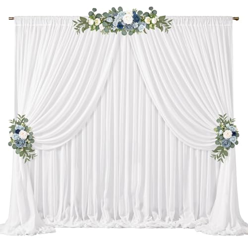 20ft x 10ft Cream White Backdrop Curtains, Wrinkle-Free Sheer Chiffon Fabric Photo Backdrop Drapes for Wedding Arch Party Ceremony Stage Photography Decorations