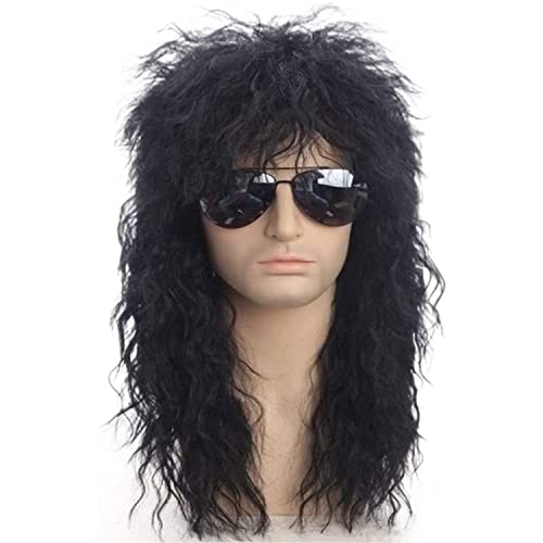 SOCUY Perruques de Fête Perruque Perruques pour Hommes Noir Longue Perruque Bouclée des Années 80 Costumes d'halloween Perruque De Cheveux De Fête pour Hommes Perruque Femme Hommes