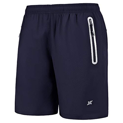 CHYU Short de Sport pour Homme Soft Comfort à séchage Rapide avec Poche zippée, Bleu, XL
