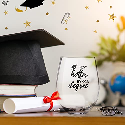 2023 Graduation Wine Glass Gift Set, Including Now Hotter By One Degree 15 Oz Stemless Wine Glass And Funny Graduation Keychain Congratulation Gift For Him Her College High School Graduates Masters #TOP4