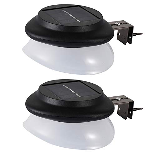 Solar Gutter Lights, Super Bright 9 LED Waterproof Wireless Security Lights Fence Lamp for Outdoor Garden Wall Yard Deck (Black 2 Pack)