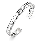 Kim Carrey S925 Sterling Silver Bracelet, Open Bangle Cuff Design, Men's Gift Jewelry for My Man (Chinese-character Buddhist scriptures)