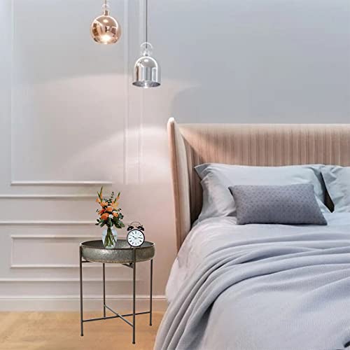 Glitzhome Farmhouse Metal End Table,Folding Galvanized Side Table Waterproof Coffee Table Sofa Side Table With Removable Tray For Living Room Bedroom Balcony And Office Decoration #TOP5