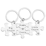 HOLLP Cousins Gift Big Middle Little Cousin Keychain Set of 2 3 Cousins Matching Puzzle Keychain Sisters Brothers Gift (3 Cousins)