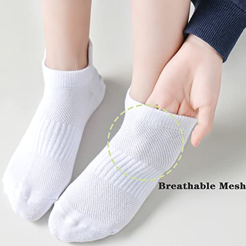 Mini Angel Boys Athletic Socks Kids Low Cut Socks 6 Pack Mesh Cotton Ankle Socks Heel Tab Sports Socks For 10-14 Years Youth Girls (White, L) #TOP6