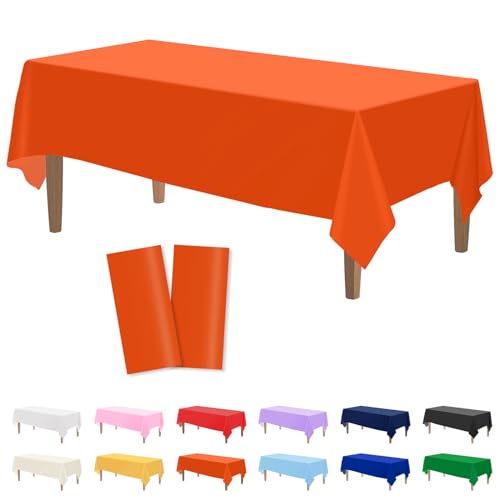 Image of Kopokita 2 Pack Orange Plastic Tablecloths Disposable 54 x 108 Inch | Harvest Fall Rectangle Table Cloths, Party Table Covers for Birthday, Halloween, Thanksgiving Decorations