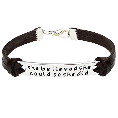 O.RIYA She Believed She Could So She Did Leather Bracelet for Women, Inspirational Leather Bracelet