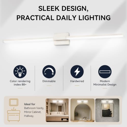 Image of SOLFART Vanity Lighting Fixtures 48-Inch: Brushed Nickel Dimmable Bathroom Light Fixtures Over Mirror, Built-in Dimmer, Thickened Aluminum Body, 360 Degree Rotation, ETL IP44