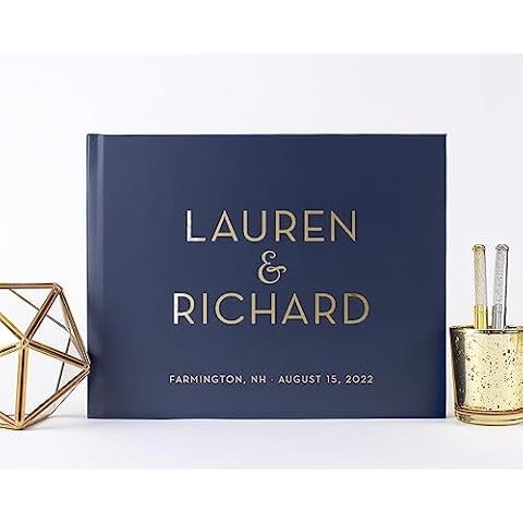 Customized Navy Wedding Guest Book with Gold Foil, Personalized Polaroid Photo Album or Sign In Book - Hardcover (9x6 inches) Cover