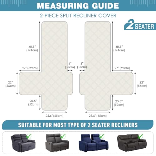Image of TAOCOCO 100% Waterproof Loveseat Recliner Cover, Non Slip Split Recliner Couch Cover with Elastic Straps, Washable Reclining Sofa Cover Furniture Protector for Kids, Pets(2 Seater, Sky Blue)