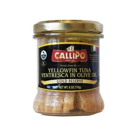 Yellowfin Tuna Ventresca in Glass Jar Olive Oil 6oz (170g) by Callipo | Premium Quality 100% Italian | Hand Packed | Pack of 3 Cover